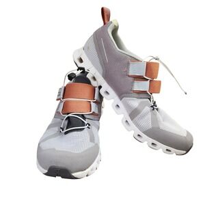On Running Athletic Shoes in Gray and White with Orange Straps